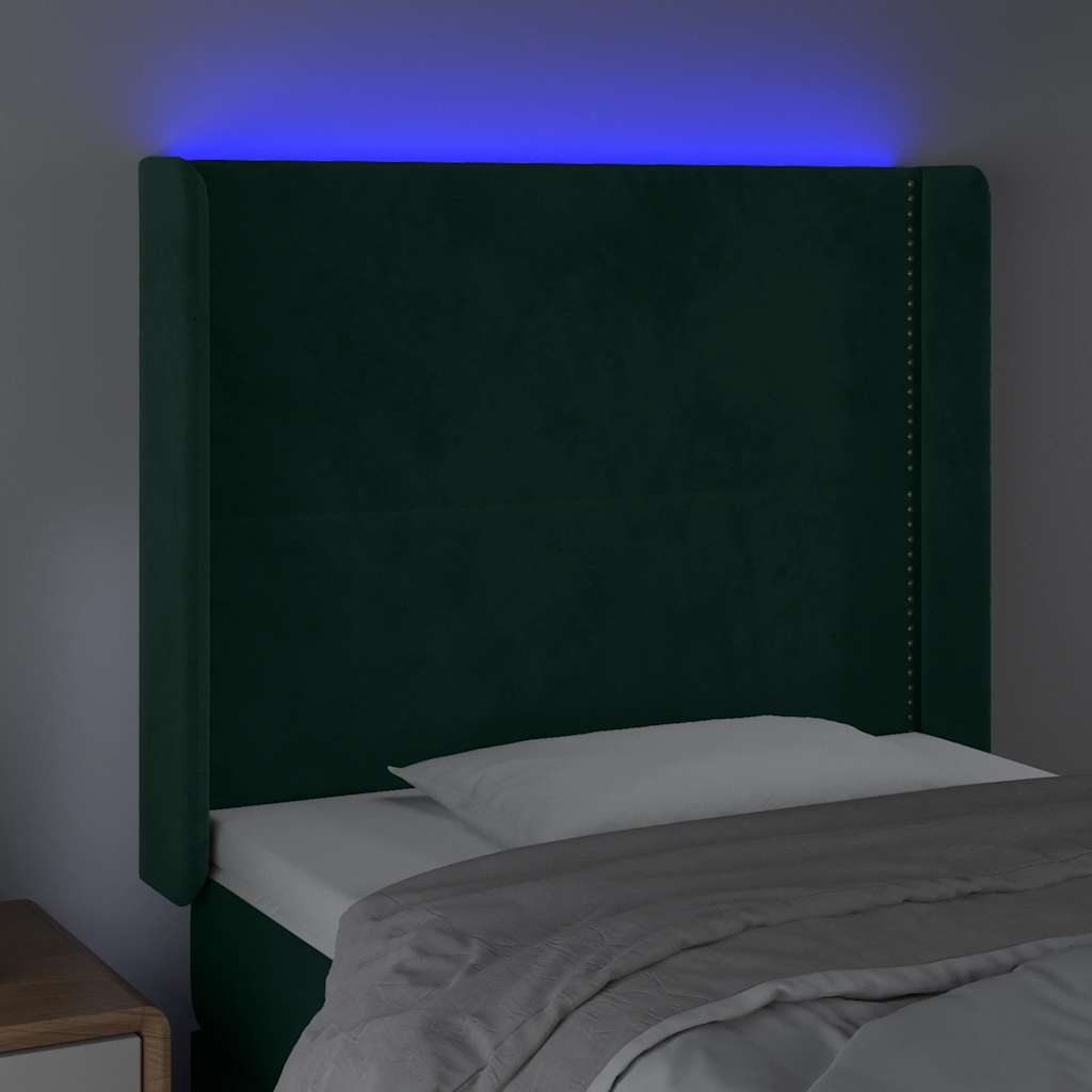 vidaXL Zagłówek do łóżka z LED, ciemnozielony 103x16x118/128cm aksamit