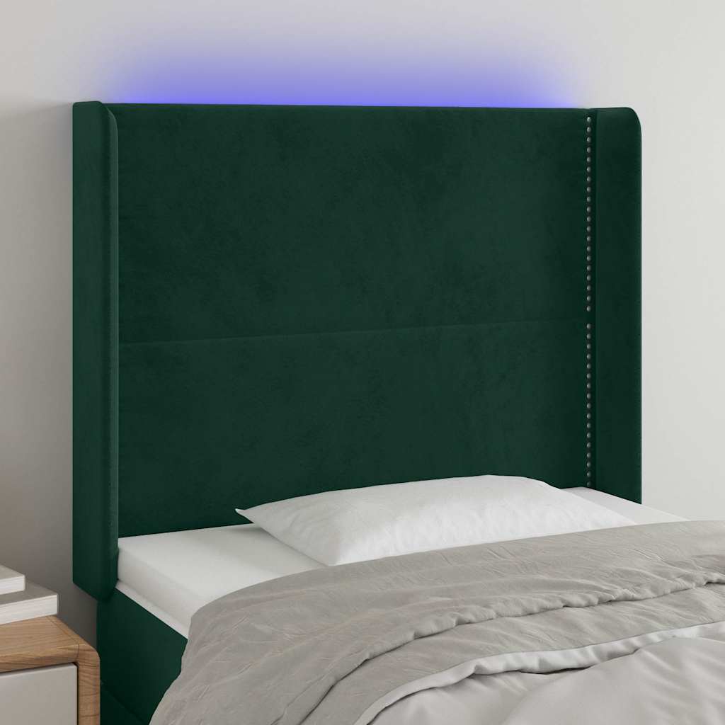vidaXL Zagłówek do łóżka z LED, ciemnozielony 103x16x118/128cm aksamit