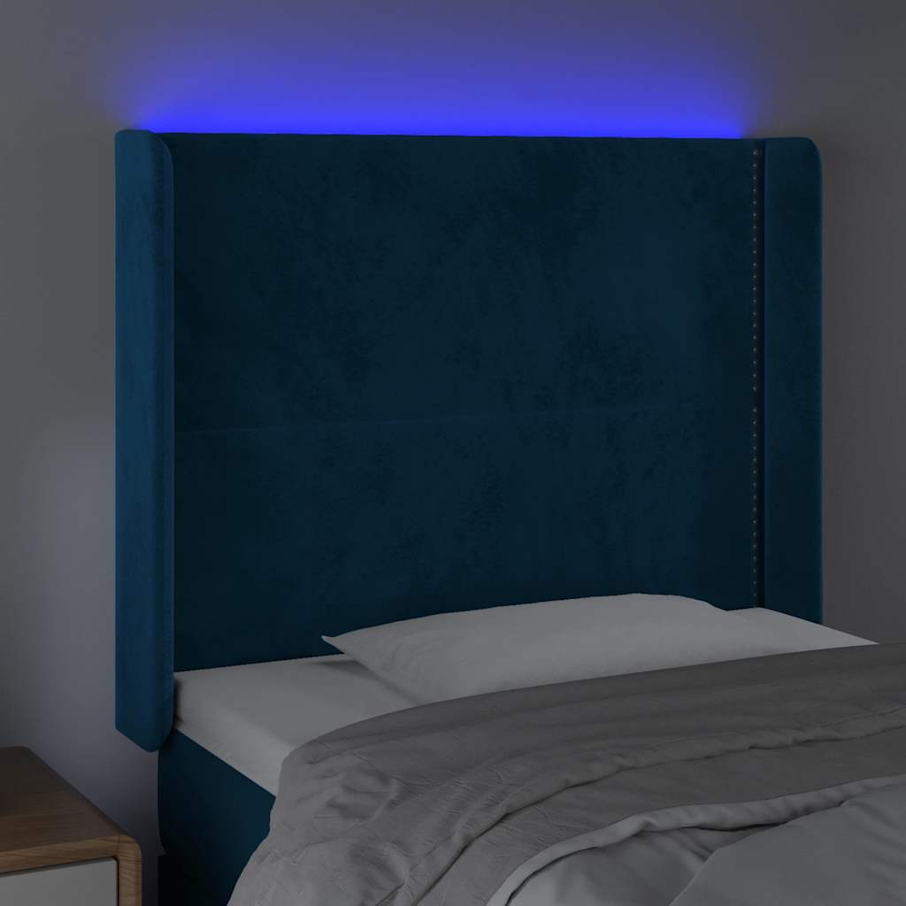 vidaXL Zagłówek do łóżka z LED ciemnoniebieski, 103x16x118/128 cm