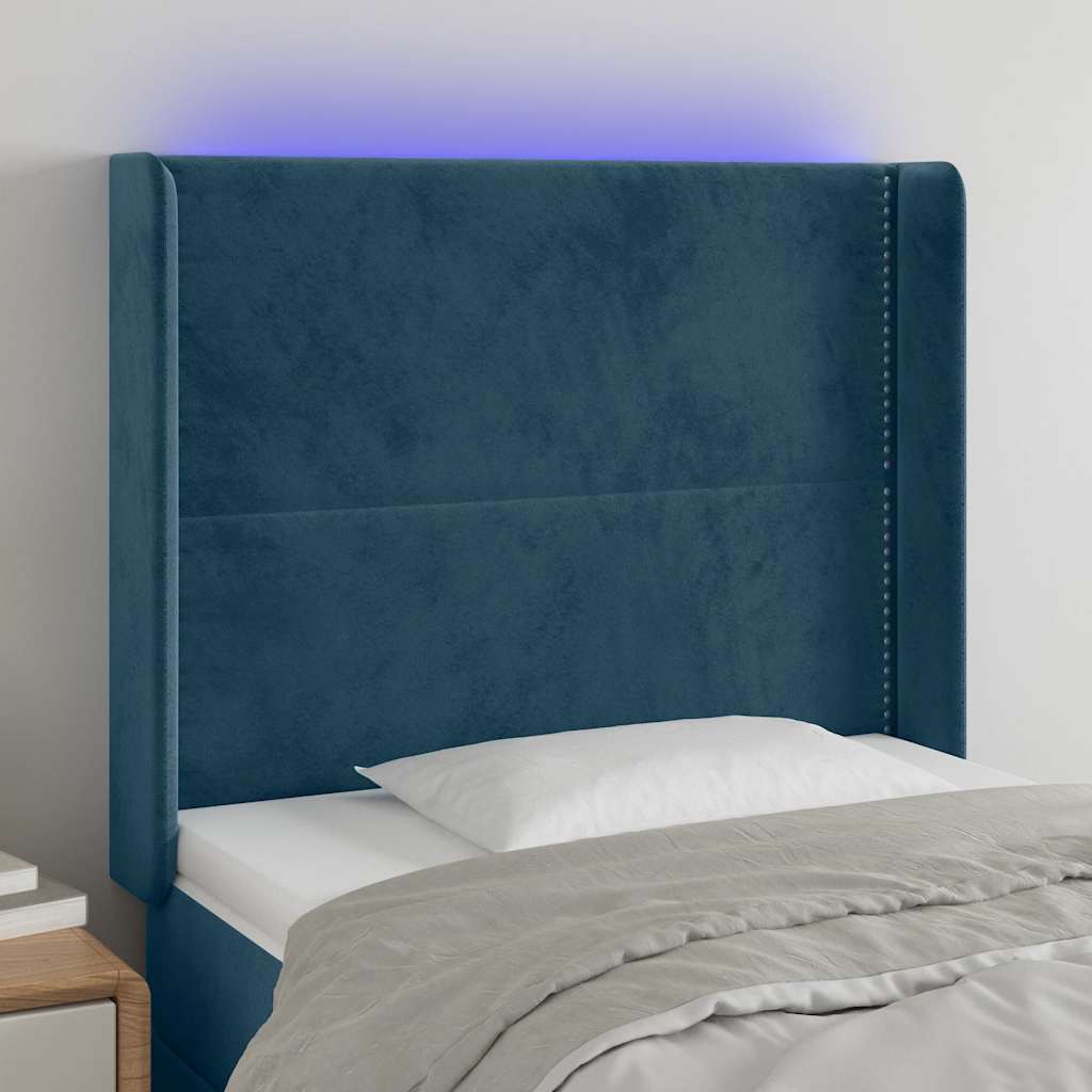 vidaXL Zagłówek do łóżka z LED ciemnoniebieski, 103x16x118/128 cm