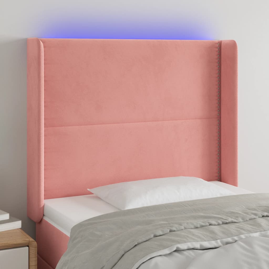 vidaXL Zagłówek do łóżka z LED, różowy, 103x16x118/128 cm, aksamit