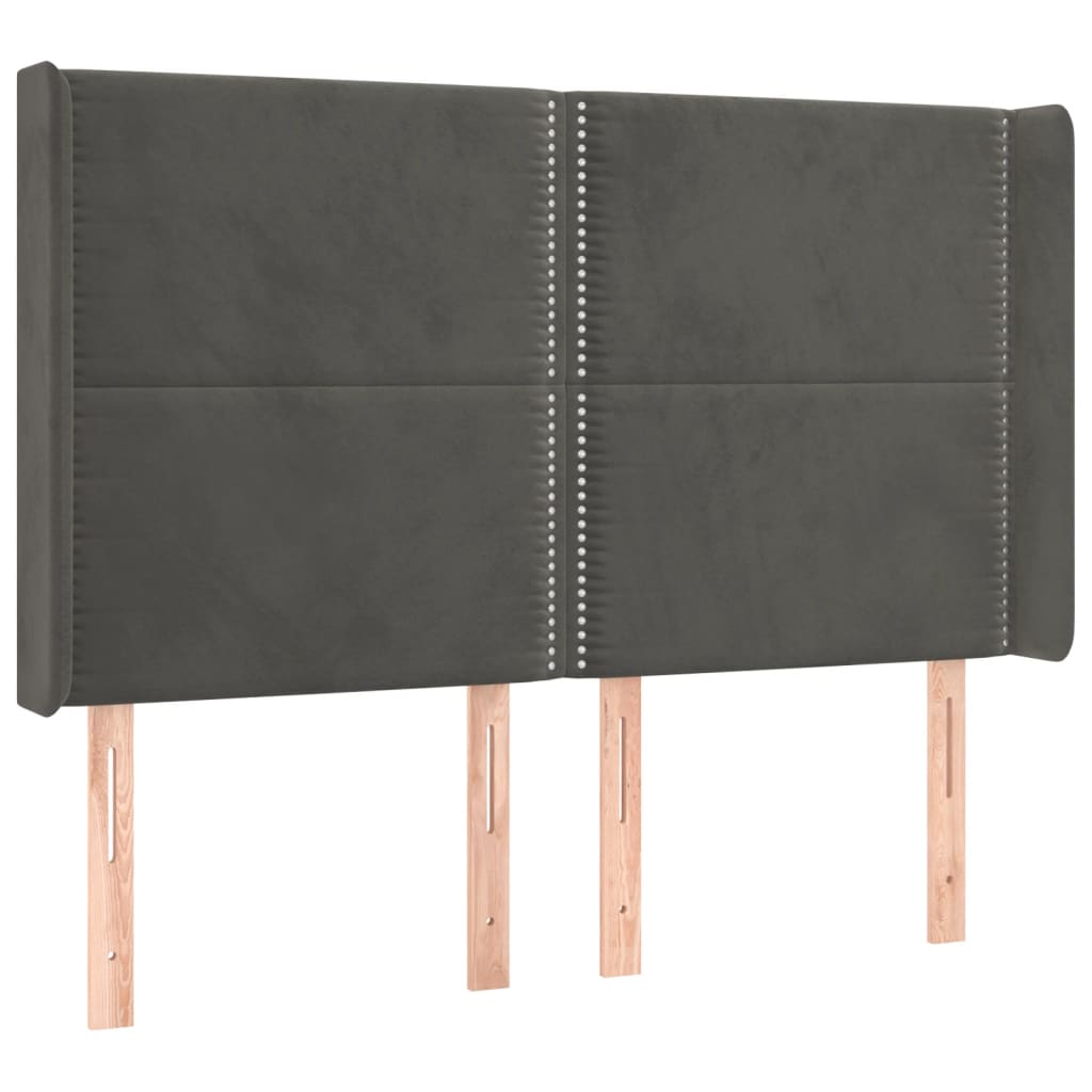vidaXL Zagłówek do łóżka z LED, ciemnoszary, 147x16x118/128cm, aksamit