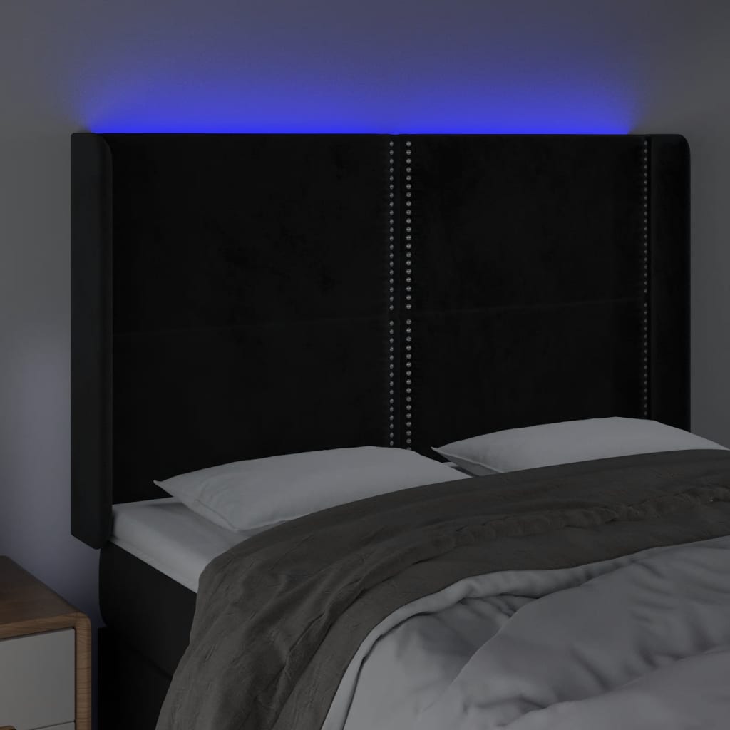 vidaXL Zagłówek do łóżka z LED, czarny, 147x16x118/128 cm, aksamit