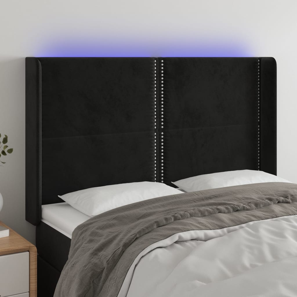 vidaXL Zagłówek do łóżka z LED, czarny, 147x16x118/128 cm, aksamit
