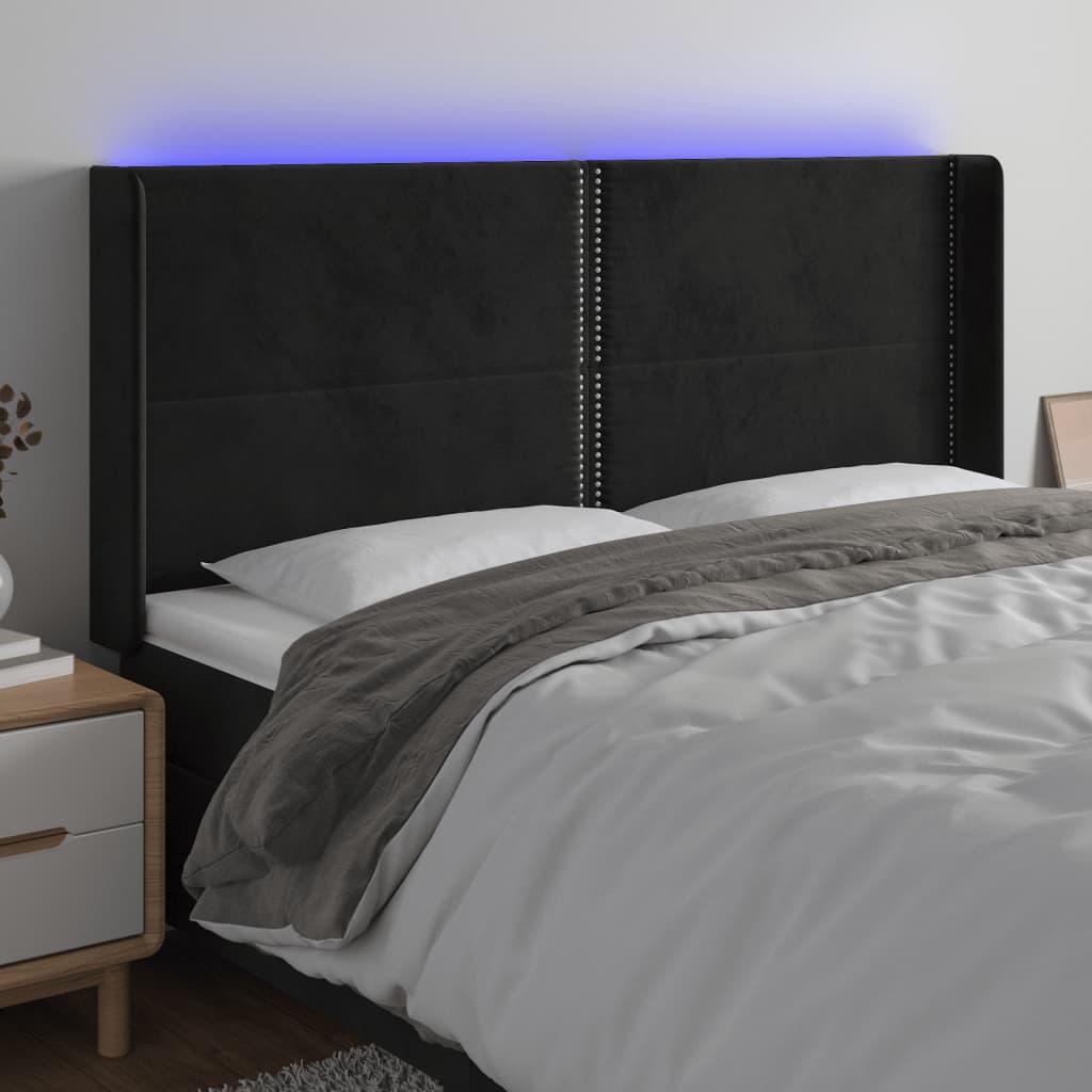 vidaXL Zagłówek do łóżka z LED, czarny, 163x16x118/128 cm, aksamit