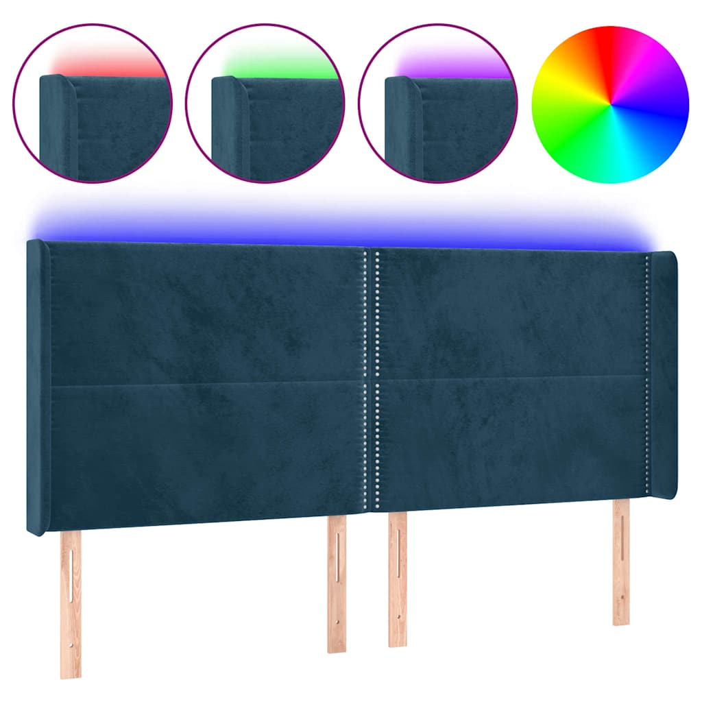 vidaXL Zagłówek do łóżka z LED ciemnoniebieski, 163x16x118/128 cm