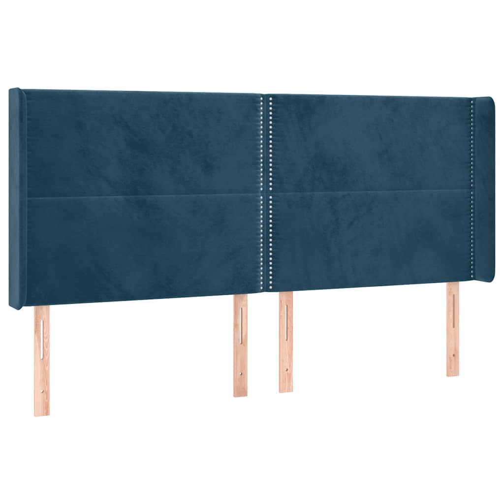 vidaXL Zagłówek do łóżka z LED ciemnoniebieski, 163x16x118/128 cm