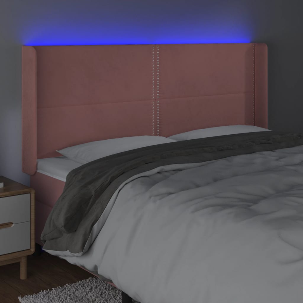 vidaXL Zagłówek do łóżka z LED, różowy, 163x16x118/128 cm, aksamit