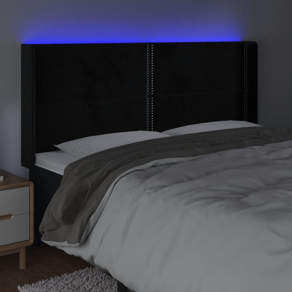 vidaXL Zagłówek do łóżka z LED, czarny, 183x16x118/128 cm, aksamit