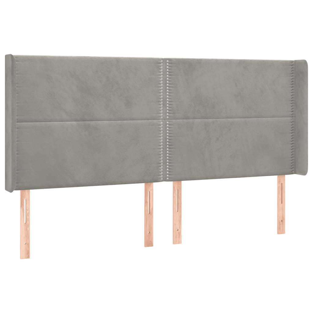 vidaXL Zagłówek do łóżka z LED, jasnoszary, 203x16x118/128 cm, aksamit