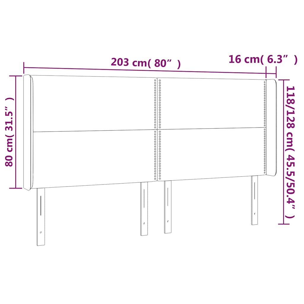 vidaXL Zagłówek do łóżka z LED, ciemnozielony 203x16x118/128cm aksamit