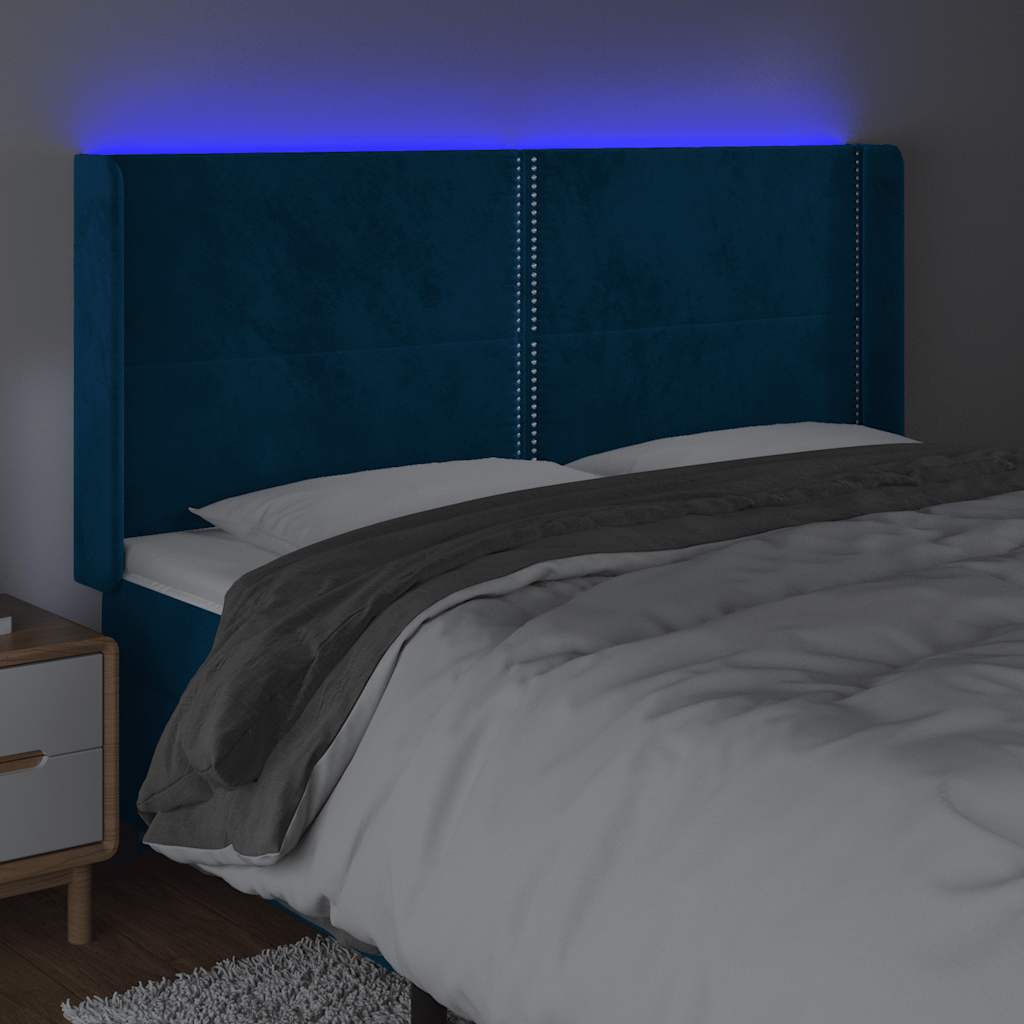 vidaXL Zagłówek do łóżka z LED ciemnoniebieski, 203x16x118/128 cm