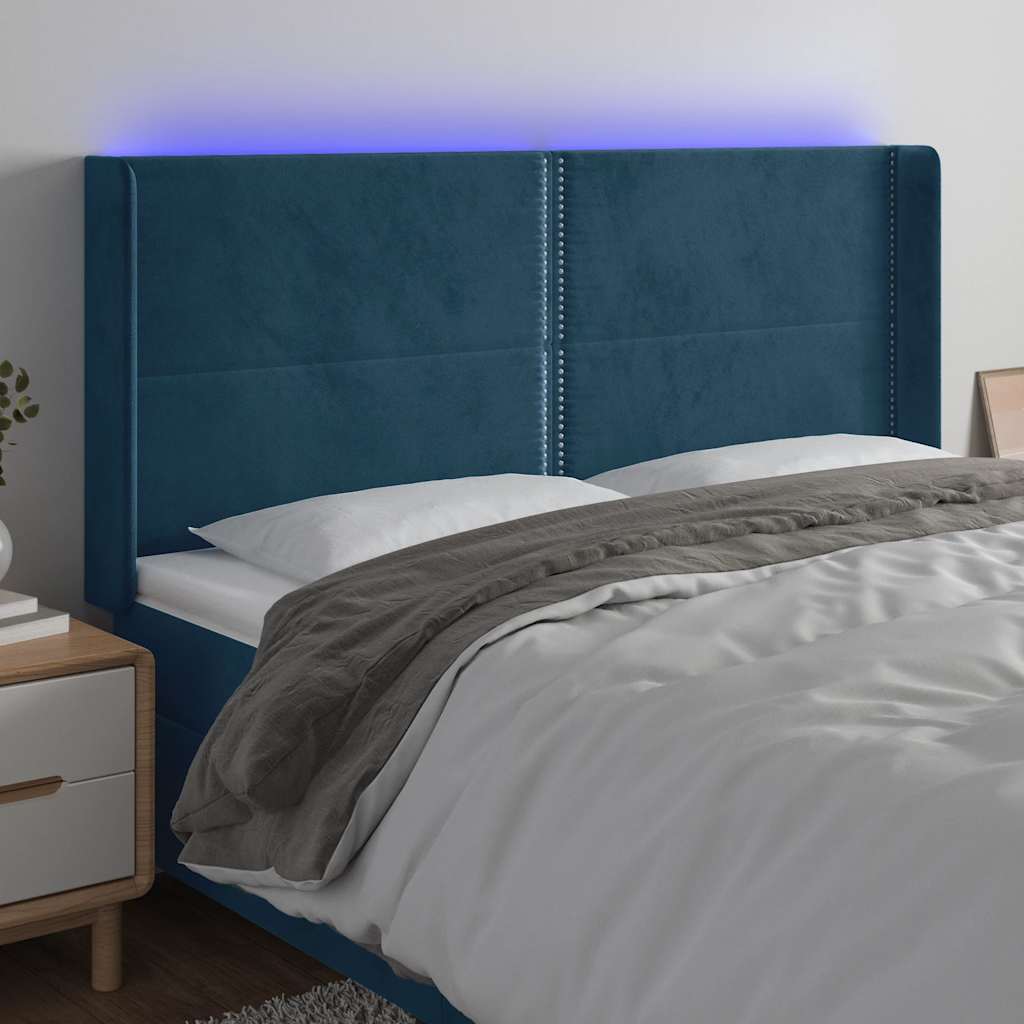 vidaXL Zagłówek do łóżka z LED ciemnoniebieski, 203x16x118/128 cm