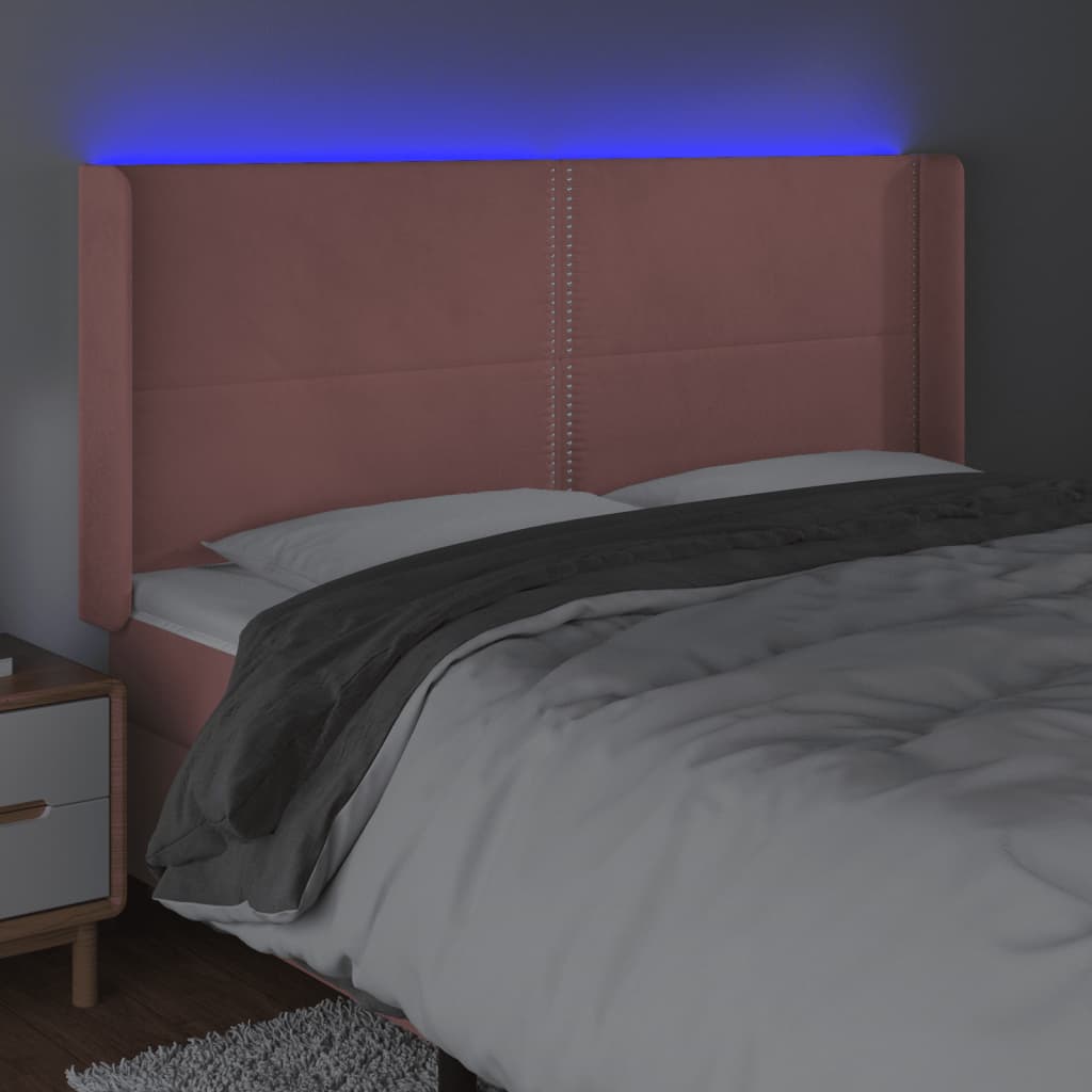 vidaXL Zagłówek do łóżka z LED, różowy, 203x16x118/128 cm, aksamit