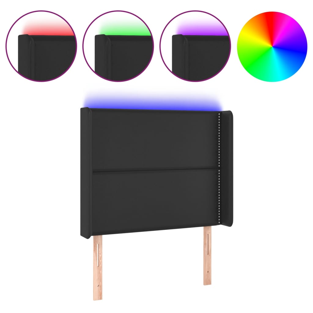 vidaXL Zagłówek do łóżka z LED, czarny, 93x16x118/128cm sztuczna skóra