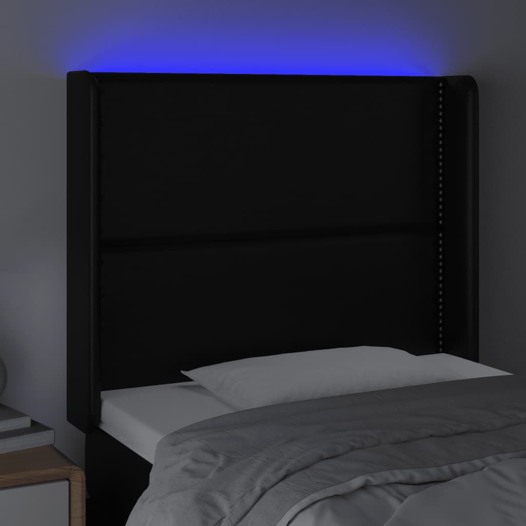 vidaXL Zagłówek do łóżka z LED, czarny, 93x16x118/128cm sztuczna skóra
