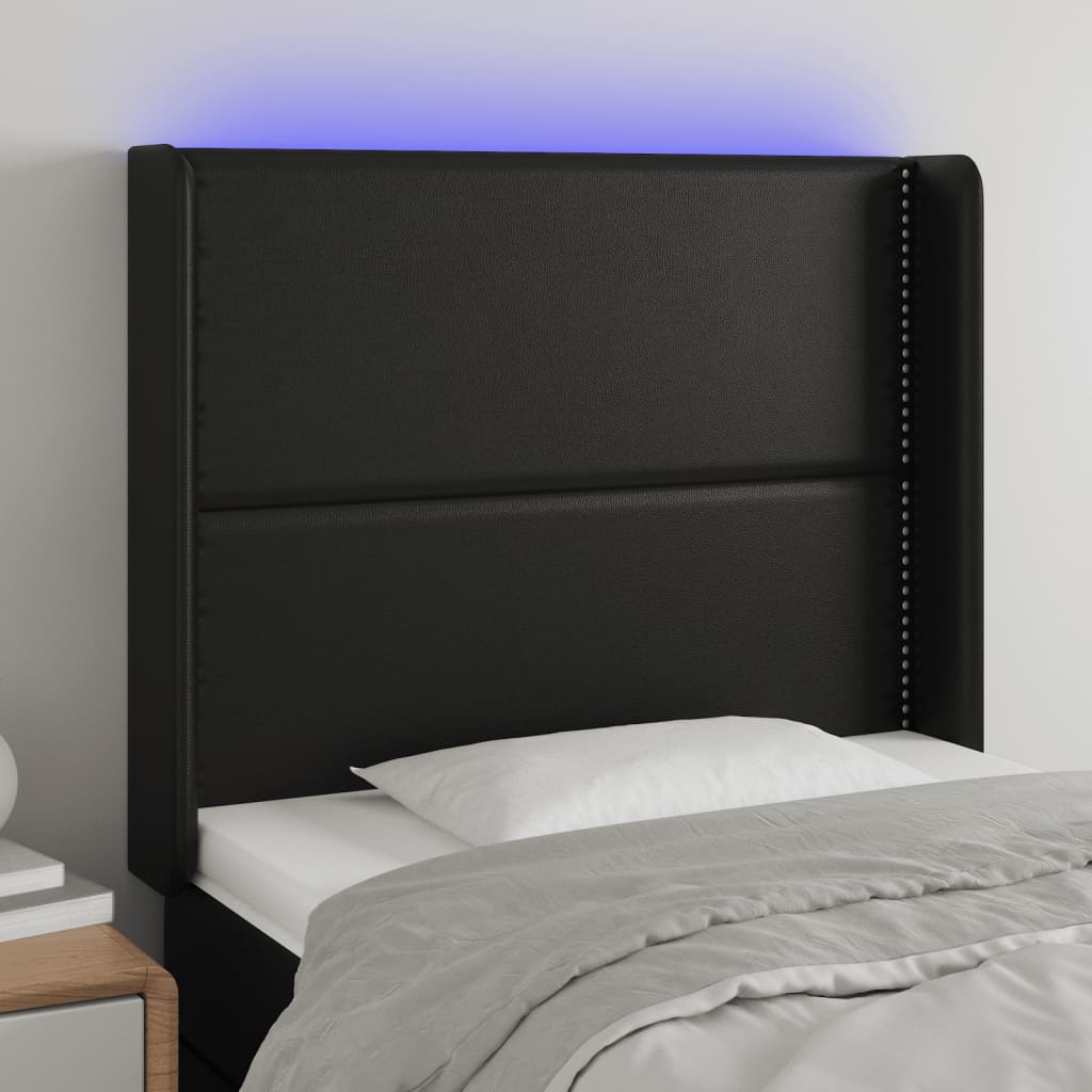 vidaXL Zagłówek do łóżka z LED, czarny, 93x16x118/128cm sztuczna skóra