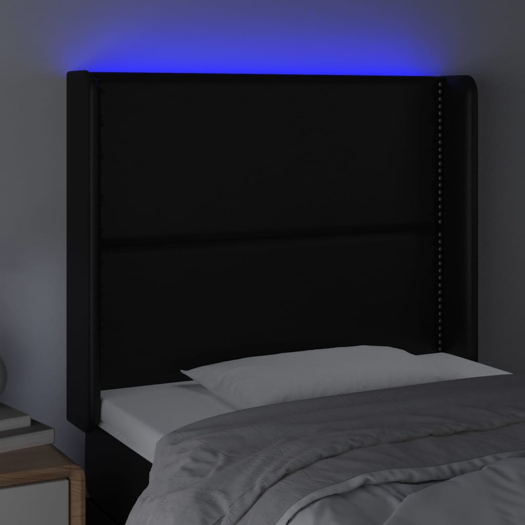 vidaXL Zagłówek do łóżka z LED, czarny 103x16x118/128cm sztuczna skóra