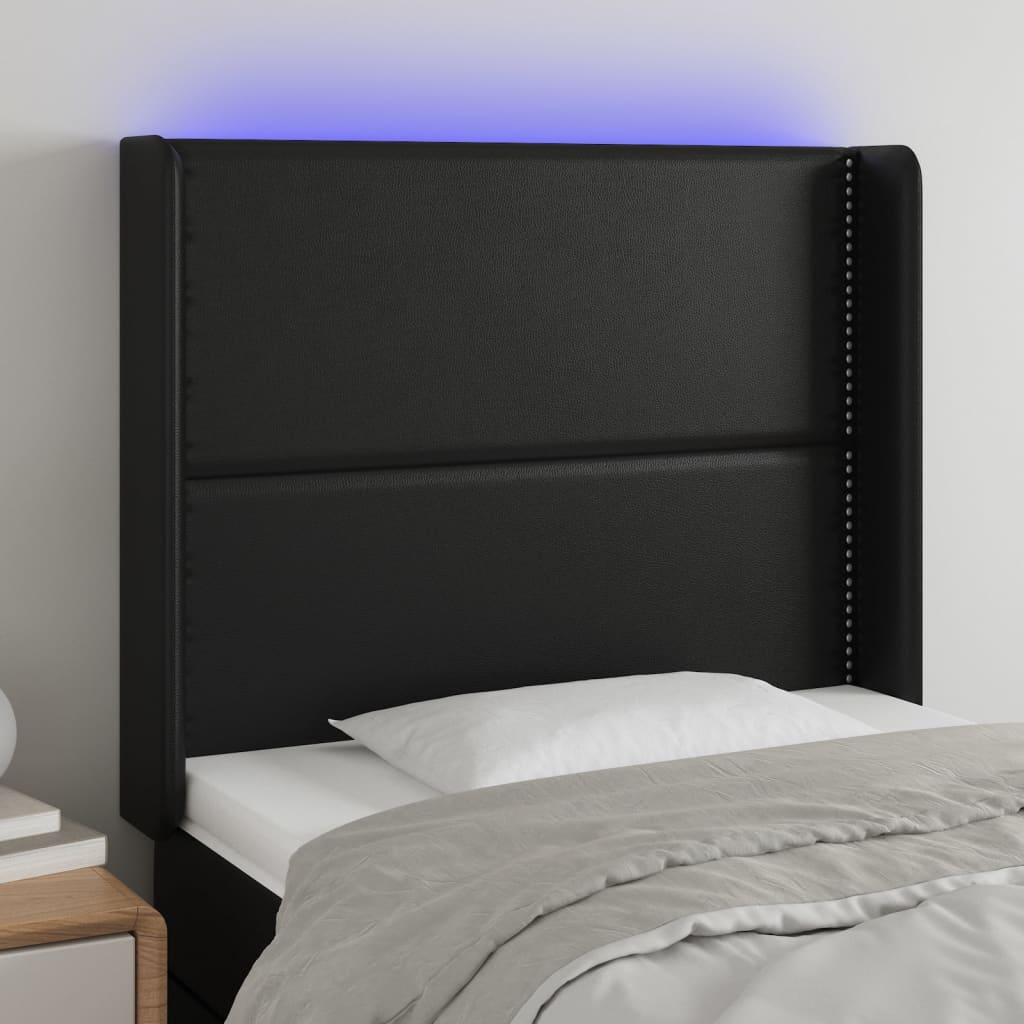 vidaXL Zagłówek do łóżka z LED, czarny 103x16x118/128cm sztuczna skóra