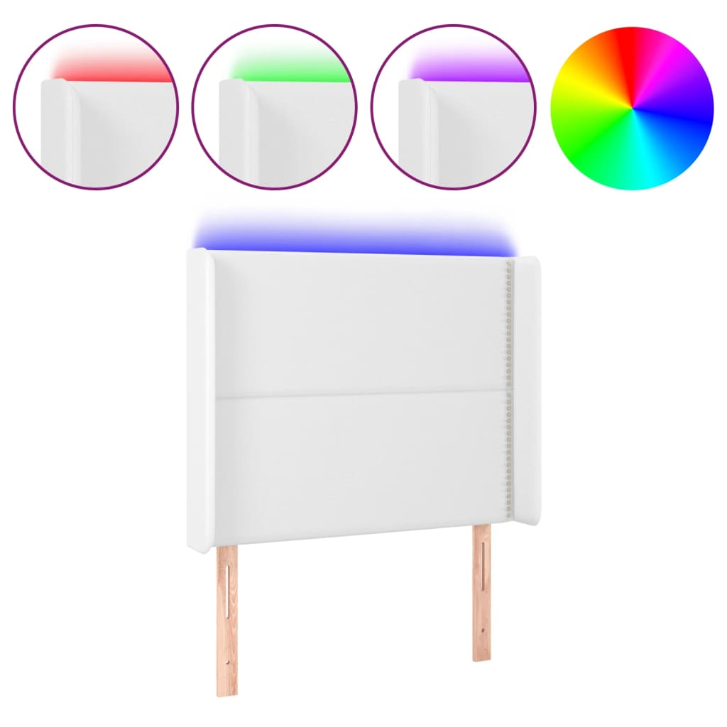 vidaXL Zagłówek do łóżka z LED, biały, 103x16x118/128cm sztuczna skóra