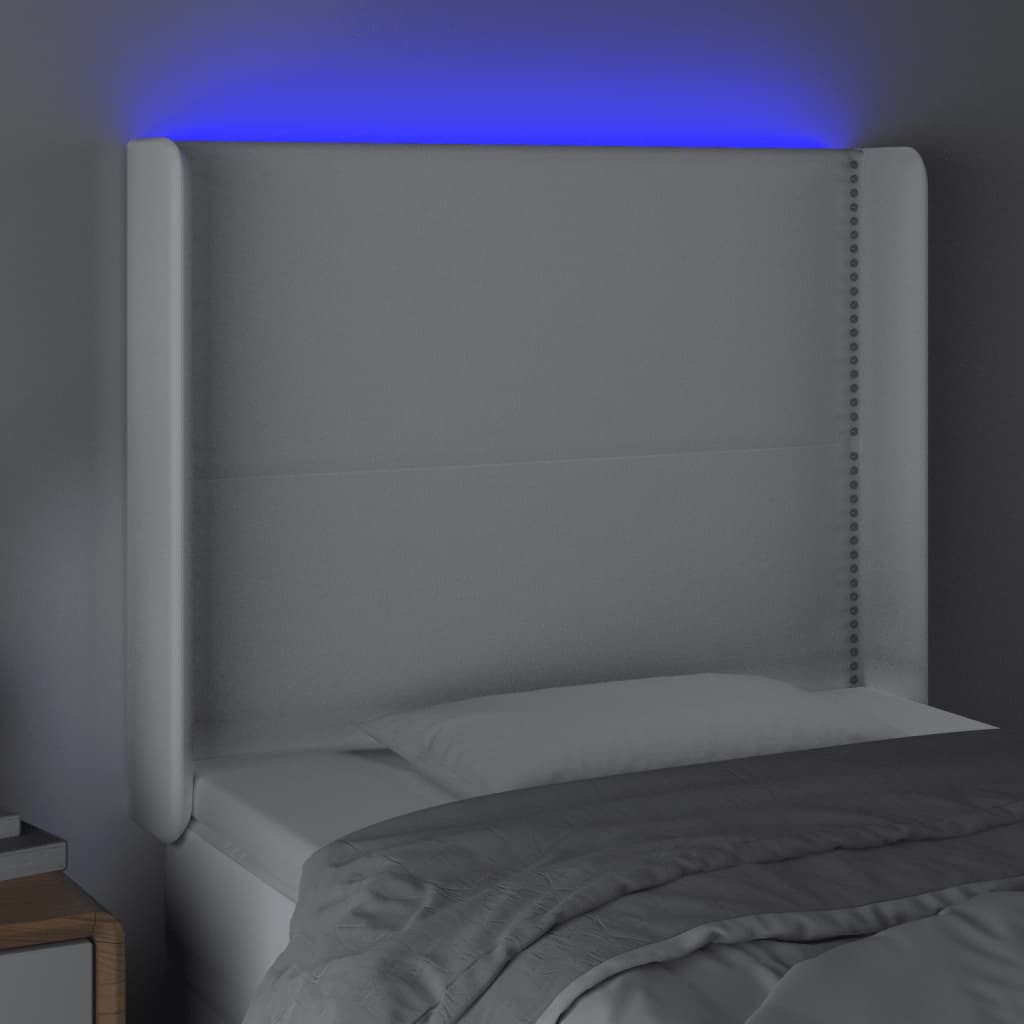 vidaXL Zagłówek do łóżka z LED, biały, 103x16x118/128cm sztuczna skóra