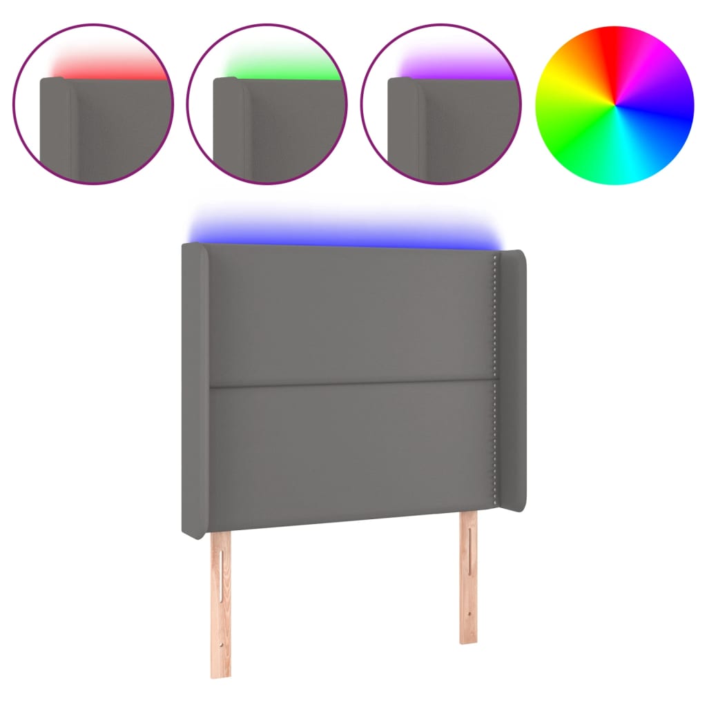 vidaXL Zagłówek do łóżka z LED, szary, 103x16x118/128cm sztuczna skóra