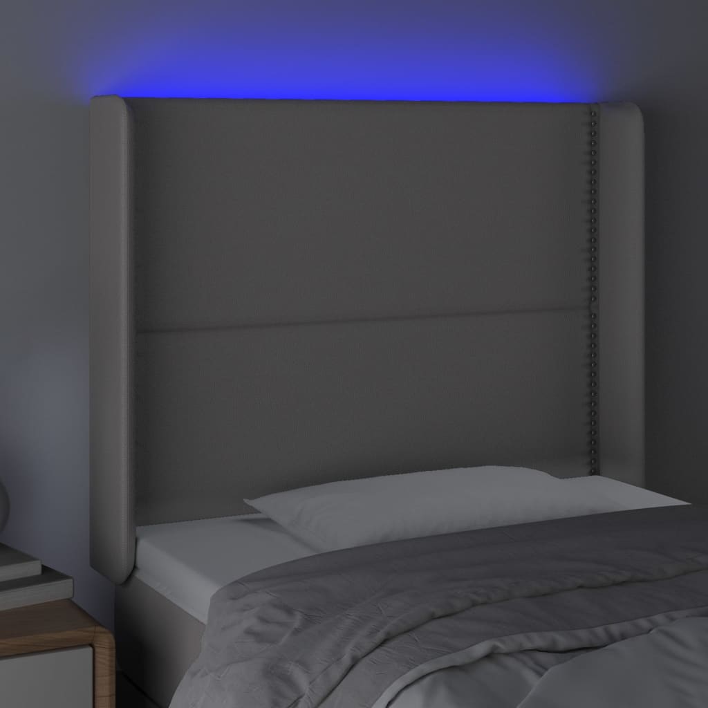 vidaXL Zagłówek do łóżka z LED, szary, 103x16x118/128cm sztuczna skóra