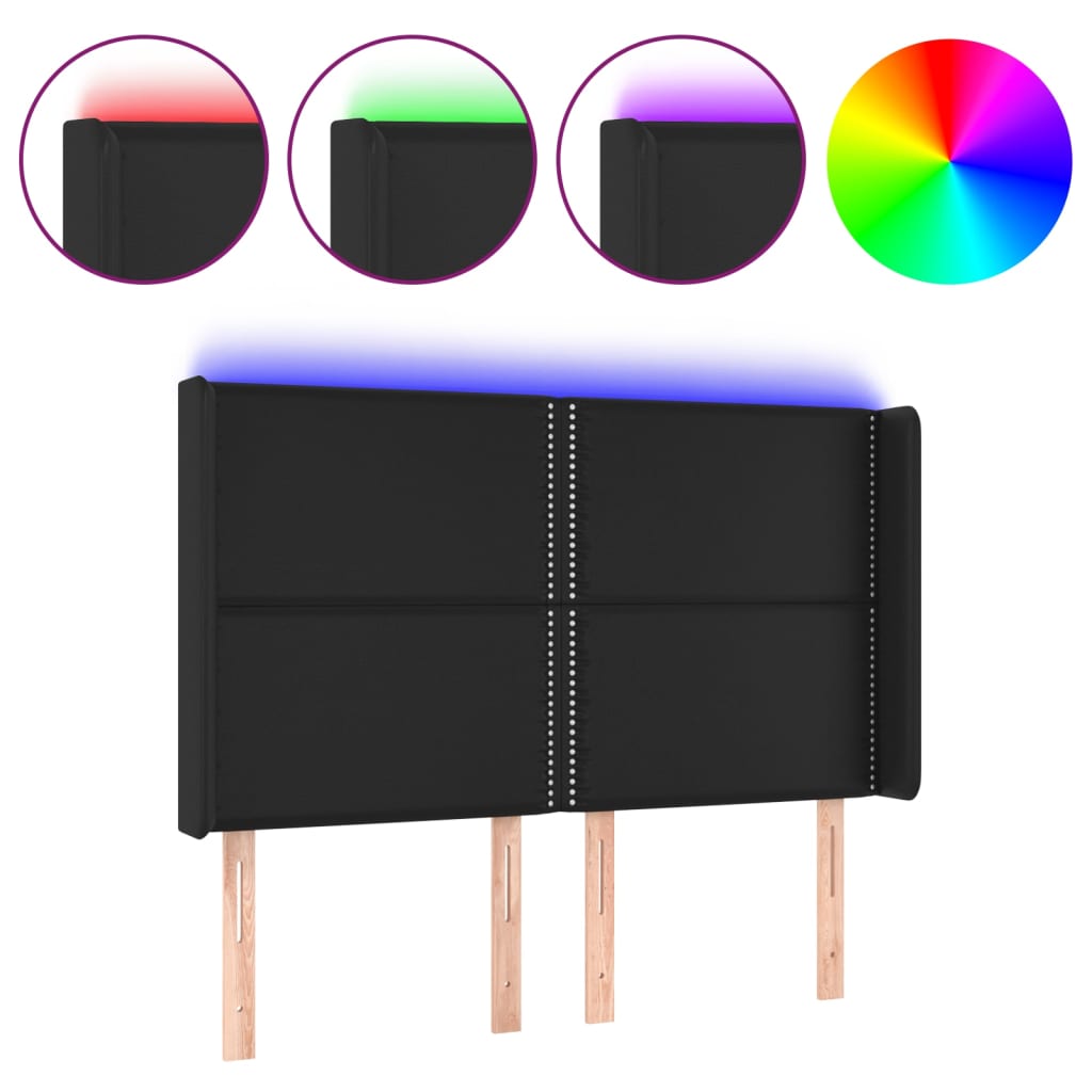 vidaXL Zagłówek do łóżka z LED, czarny 147x16x118/128cm sztuczna skóra