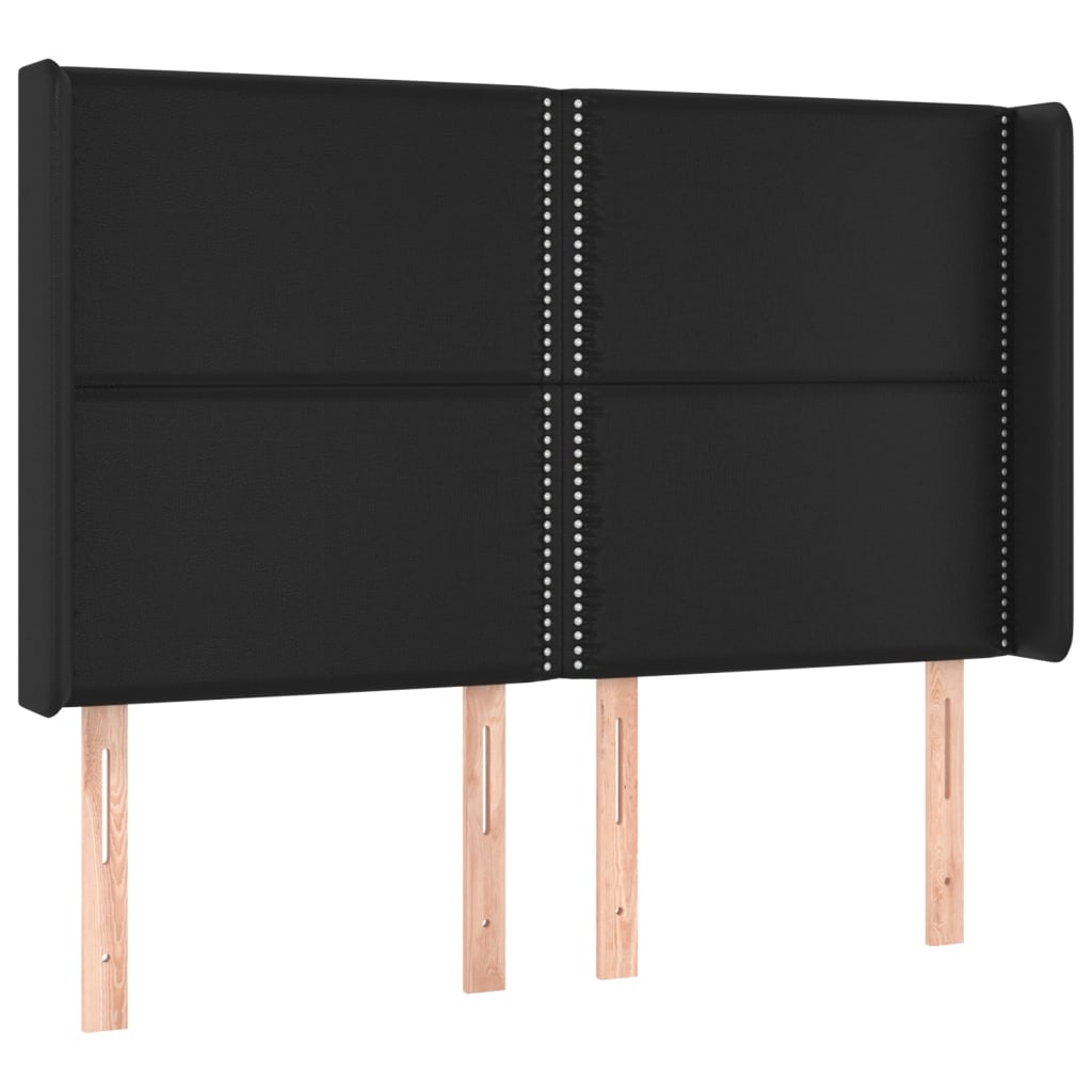 vidaXL Zagłówek do łóżka z LED, czarny 147x16x118/128cm sztuczna skóra