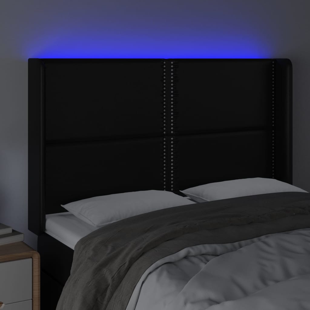 vidaXL Zagłówek do łóżka z LED, czarny 147x16x118/128cm sztuczna skóra