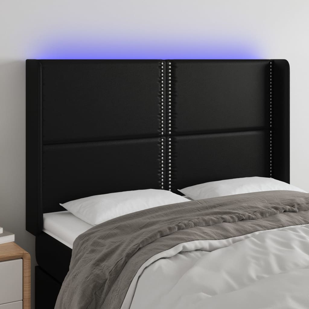 vidaXL Zagłówek do łóżka z LED, czarny 147x16x118/128cm sztuczna skóra