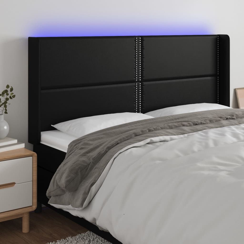vidaXL Zagłówek do łóżka z LED, czarny 183x16x118/128cm sztuczna skóra