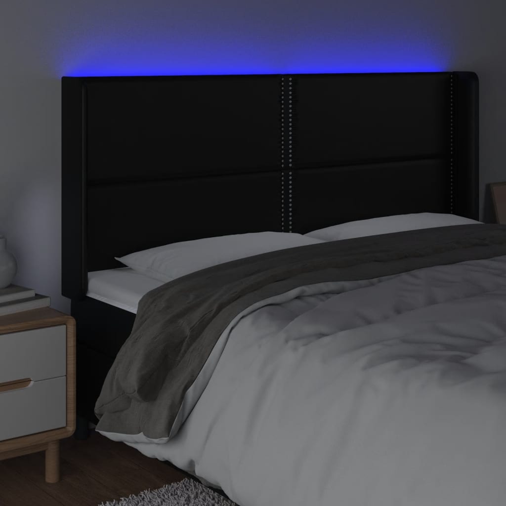 vidaXL Zagłówek do łóżka z LED, czarny 203x16x118/128cm sztuczna skóra