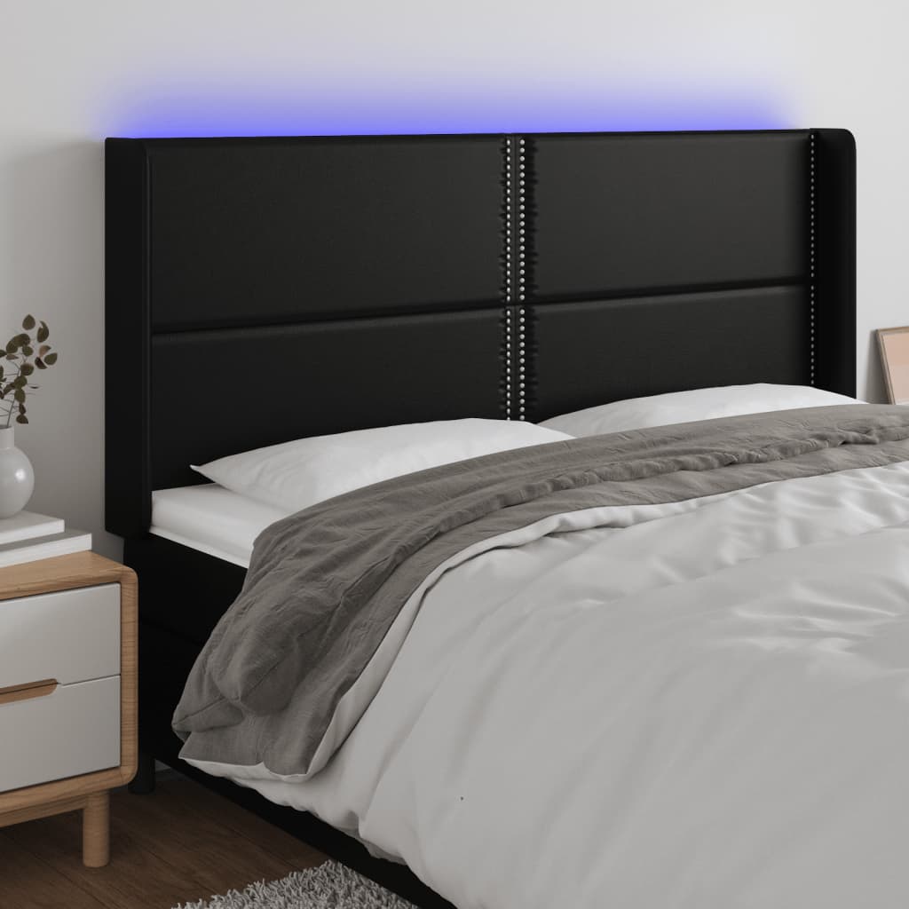 vidaXL Zagłówek do łóżka z LED, czarny 203x16x118/128cm sztuczna skóra