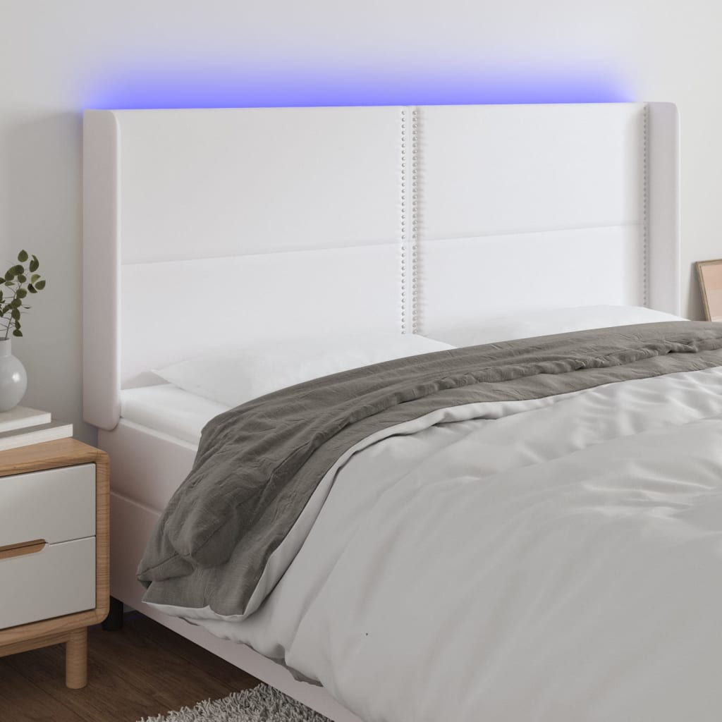 vidaXL Zagłówek do łóżka z LED, biały, 203x16x118/128cm sztuczna skóra