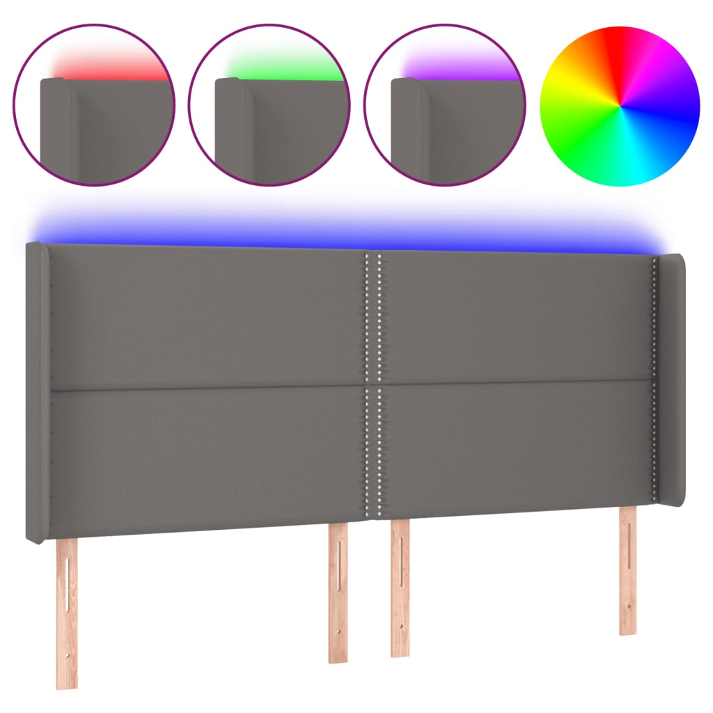 vidaXL Zagłówek do łóżka z LED, szary, 203x16x118/128cm sztuczna skóra
