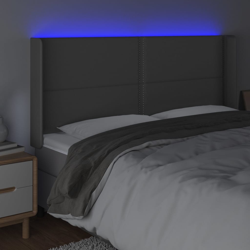 vidaXL Zagłówek do łóżka z LED, szary, 203x16x118/128cm sztuczna skóra