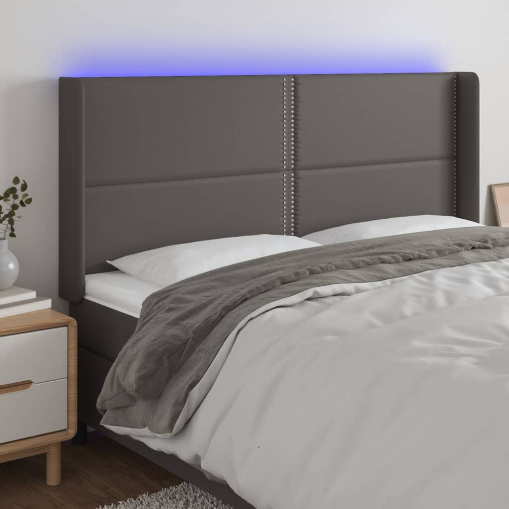 vidaXL Zagłówek do łóżka z LED, szary, 203x16x118/128cm sztuczna skóra