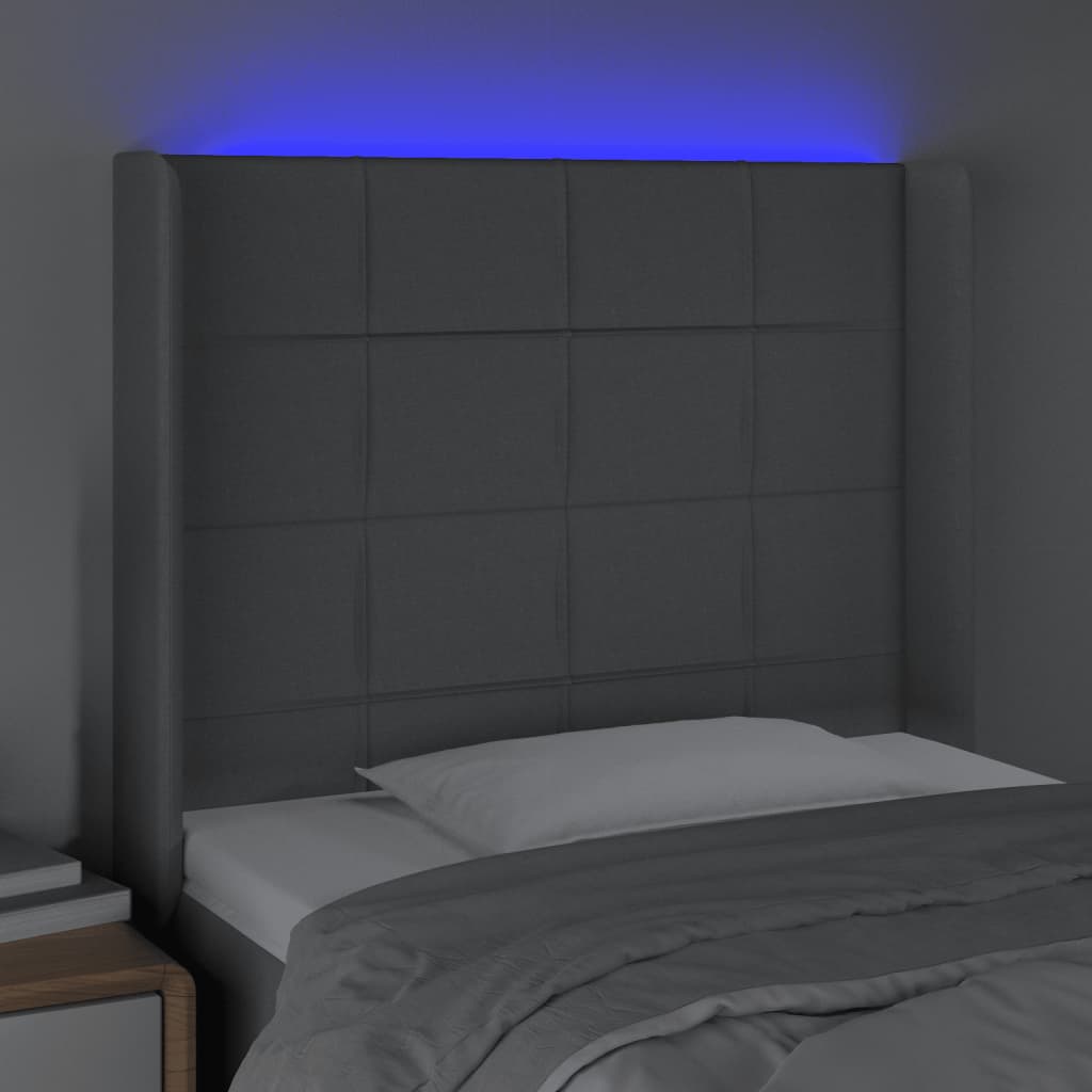 vidaXL Zagłówek do łóżka z LED, jasnoszary, 83x16x118/128 cm, tkanina