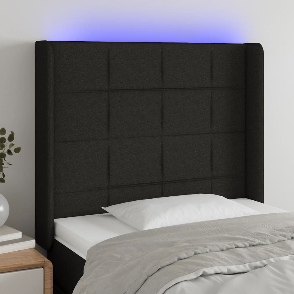 vidaXL Zagłówek do łóżka z LED, czarny, 83x16x118/128 cm, tkanina