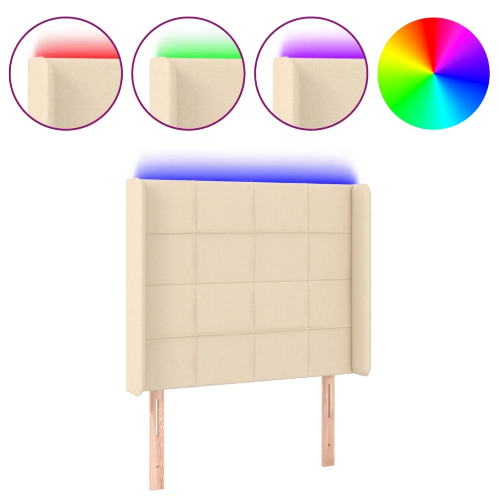 vidaXL Zagłówek do łóżka z LED, kremowy, 83x16x118/128 cm, tkanina
