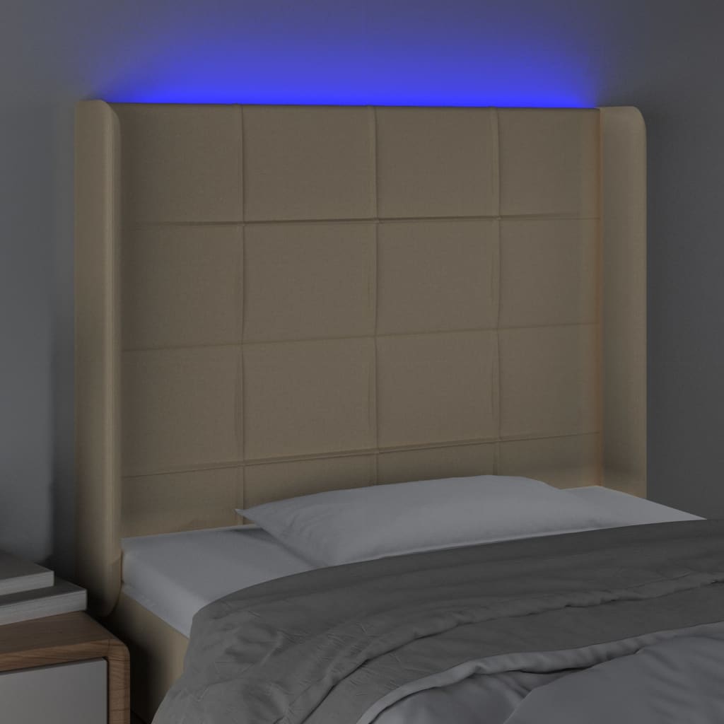 vidaXL Zagłówek do łóżka z LED, kremowy, 83x16x118/128 cm, tkanina