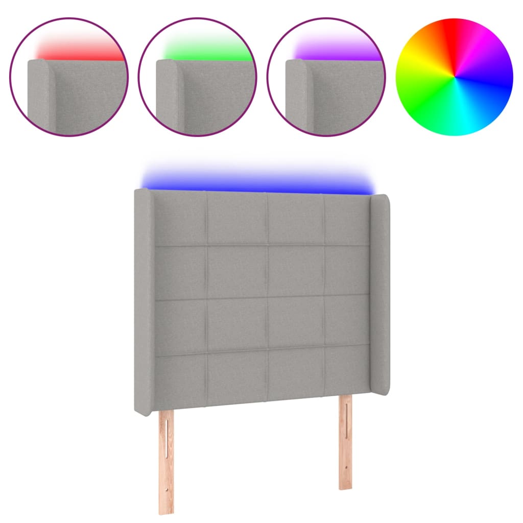 vidaXL Zagłówek do łóżka z LED, jasnoszary, 103x16x118/128 cm, tkanina