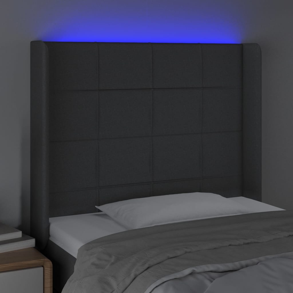vidaXL Zagłówek do łóżka z LED, ciemnoszary, 103x16x118/128cm, tkanina