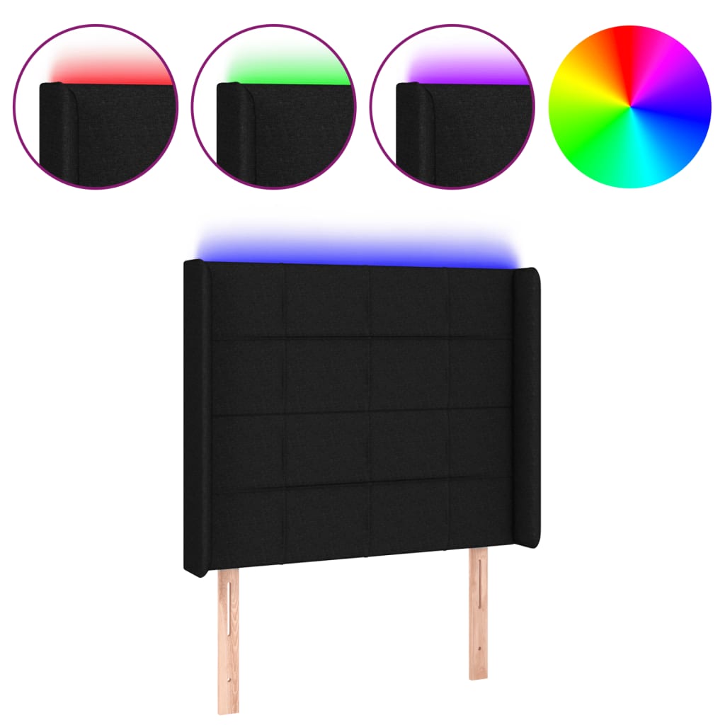 vidaXL Zagłówek do łóżka z LED, czarny, 103x16x118/128 cm, tkanina