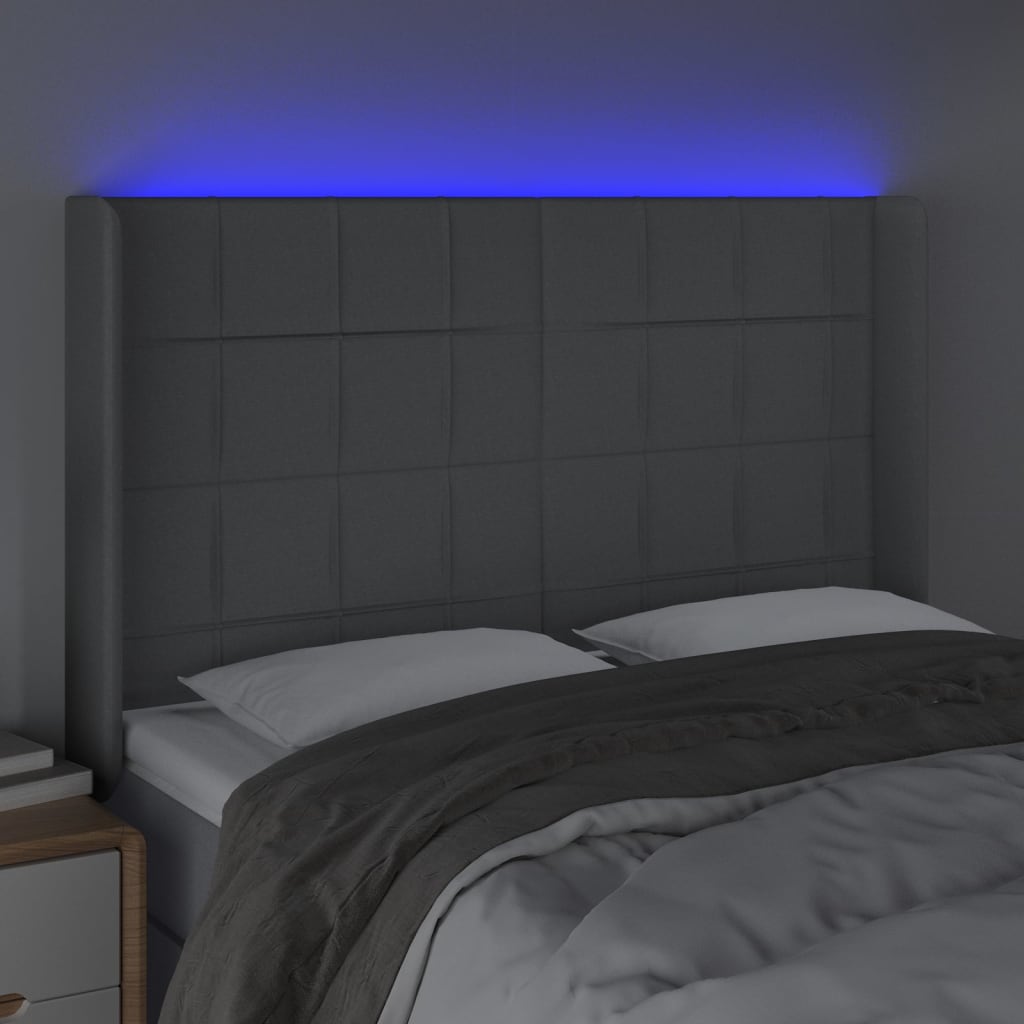 vidaXL Zagłówek do łóżka z LED, jasnoszary, 147x16x118/128 cm, tkanina