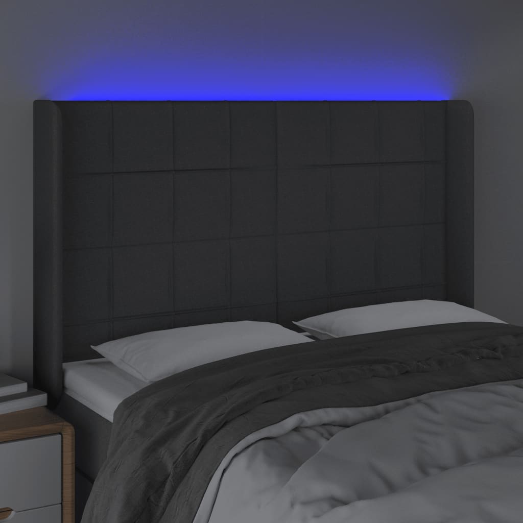 vidaXL Zagłówek do łóżka z LED, ciemnoszary, 147x16x118/128cm, tkanina