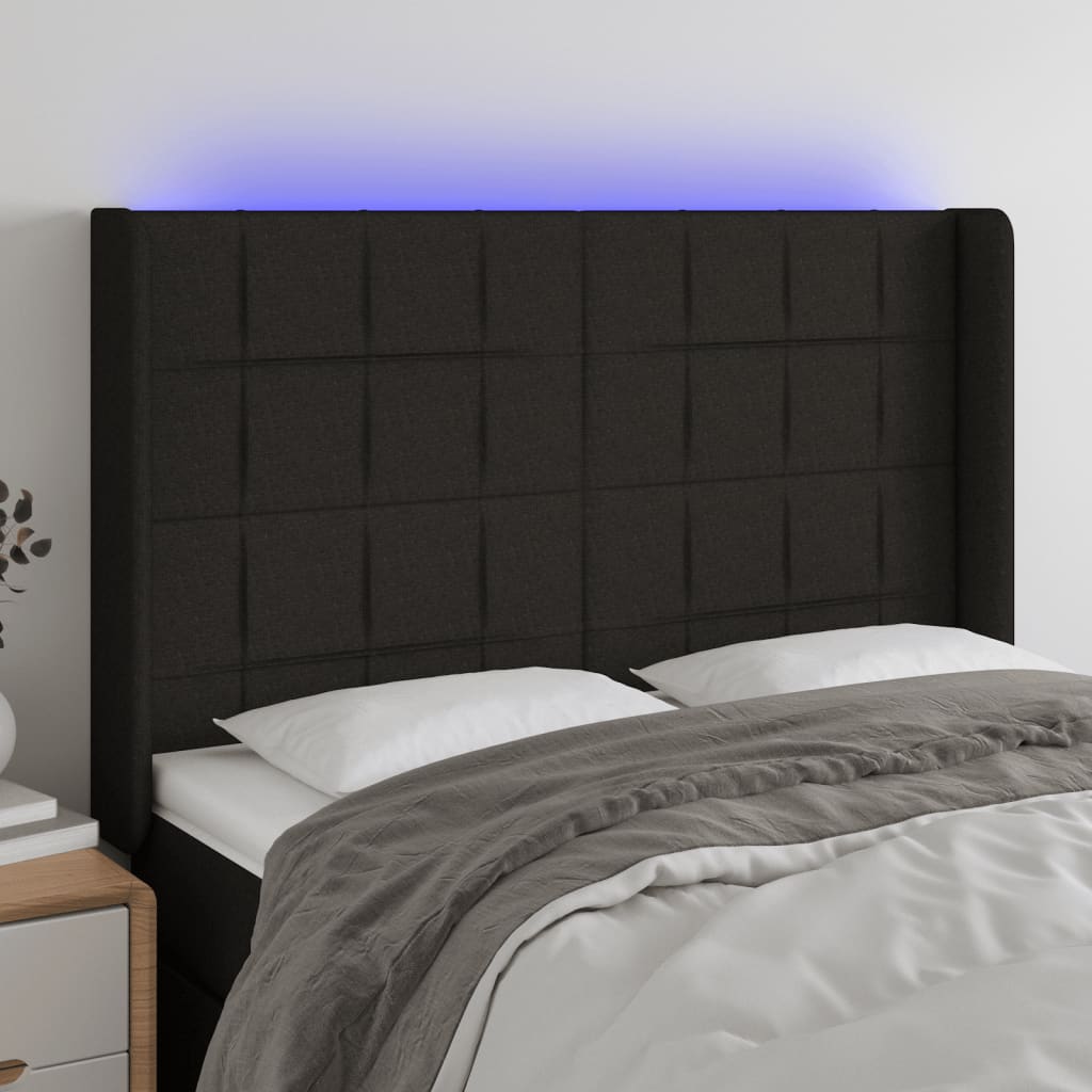 vidaXL Zagłówek do łóżka z LED, czarny, 147x16x118/128 cm, tkanina
