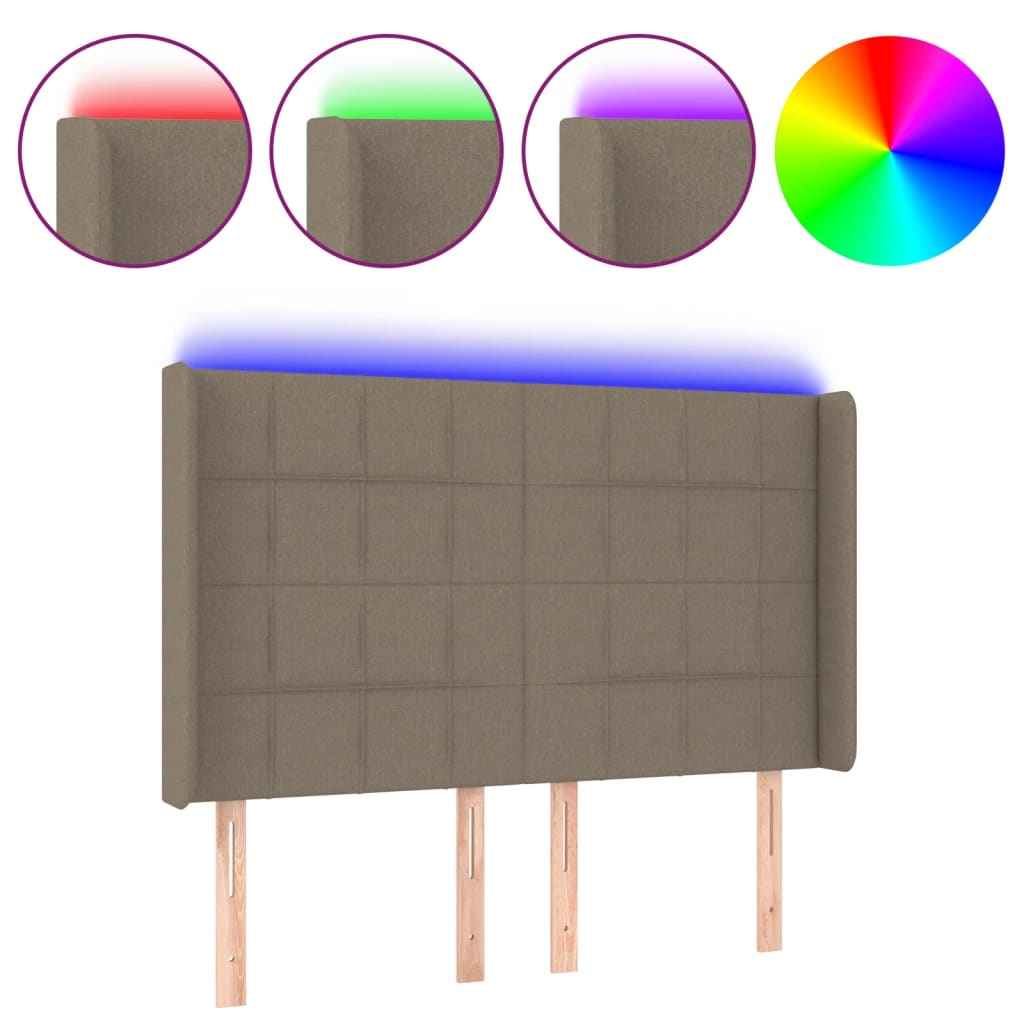 vidaXL Zagłówek do łóżka z LED, taupe, 147x16x118/128 cm, tkanina