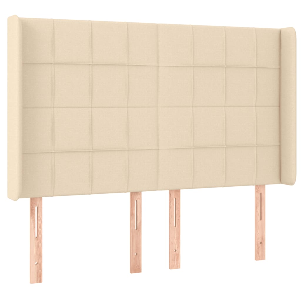 vidaXL Zagłówek do łóżka z LED, kremowy, 147x16x118/128 cm, tkanina